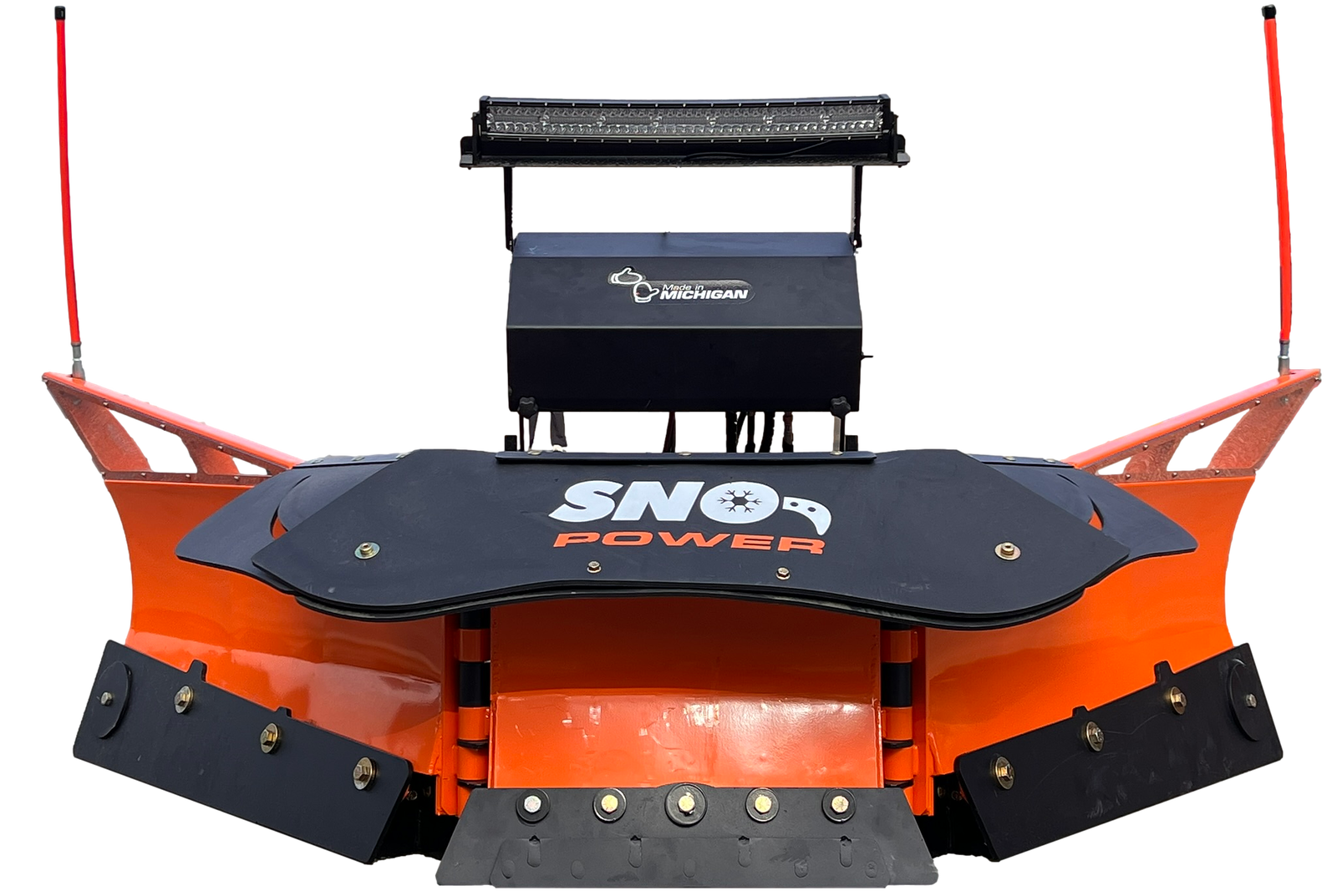 Sno-Power V11 commercial front plow mounted to a white truck
